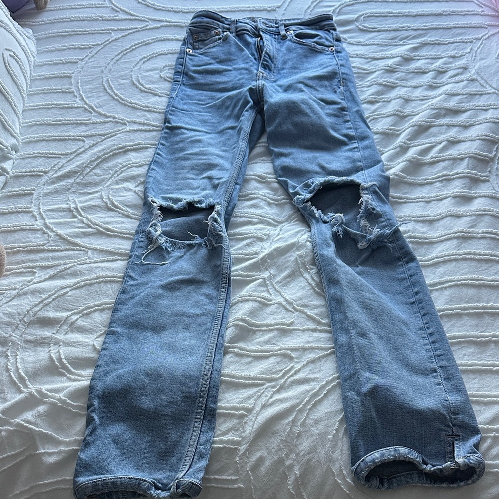 Zara Light Blue Distressed Skinny Jeans